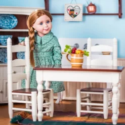 The Queen's Treasures 18 In Doll Fully Wooden Kitchen Table And Two Chairs