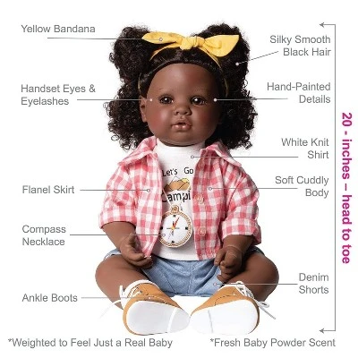 Adora Realistic Black Baby Doll Happy Camper Toddler Doll - 20 Inch, Soft CuddleMe Vinyl, Black Hair, Brown Eyes 5 Adora Realistic Black Baby Doll Happy Camper Toddler Doll - 20 Inch, Soft CuddleMe Vinyl, Black Hair, Brown Eyes - Image 3