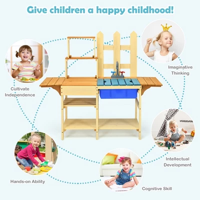 Costway Kid's Wooden Mud Kitchen Pretend Cook Playset Toy For Children 8 Costway Kid's Wooden Mud Kitchen Pretend Cook Playset Toy For Children - Image 6