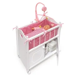 Badger Basket Cabinet Doll Crib With Chevron Bedding And Free Personalization Kit - White/Pink -Playland Shop GUEST 284a213e 9e2a 49ed be2e 38d53669f08d