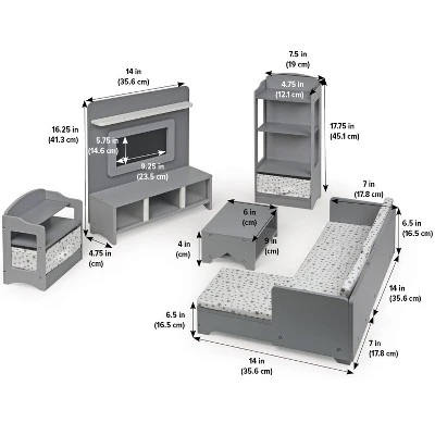 Media Room Furniture Set For 18" Dolls - Gray/White 7 Media Room Furniture Set For 18" Dolls - Gray/White - Image 5