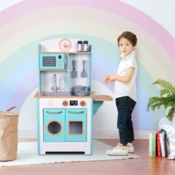 Teamson Kids Little Chef Santos Retro Wooden Kitchen Playset, Aqua/White