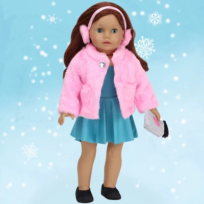 Sophia’s Pink Faux Fur Coat And Earmuff Headband Set For 18" Dolls 4 Sophia’s Pink Faux Fur Coat And Earmuff Headband Set For 18" Dolls - Image 2