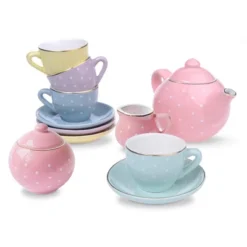 Jewelkeeper Porcelain Tea Party Set For Little Girls - Polka Dots - 13 Pieces