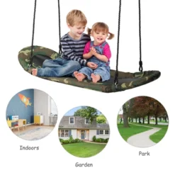 Costway Saucer Tree Swing Surf Kids Outdoor Adjustable Oval Platform Set W/ Handle BlueGreen ColorfulCamouflage Green -Playland Shop GUEST 6656705b 9900 4ecf 8f94 e40e79524723