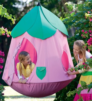 HearthSong Cozy Posy HugglePod HangOut Set With Nylon Hanging Tent, LED Flower Lights And Crescent Stand 3 HearthSong Cozy Posy HugglePod HangOut Set With Nylon Hanging Tent, LED Flower Lights And Crescent Stand