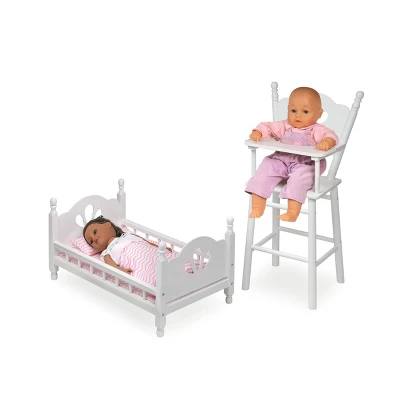 English Country Doll High Chair And Bed Set With Chevron Bedding - White/Pink 4 English Country Doll High Chair And Bed Set With Chevron Bedding - White/Pink - Image 2