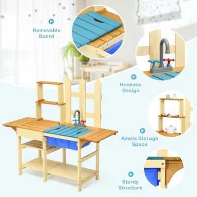 Costway Kid's Wooden Mud Kitchen Pretend Cook Playset Toy For Children 10 Costway Kid's Wooden Mud Kitchen Pretend Cook Playset Toy For Children - Image 8