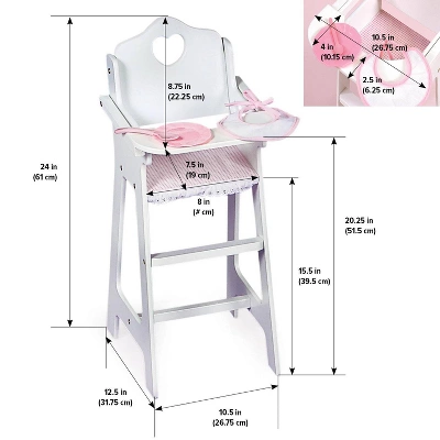 Badger Basket Doll High Chair With Accessories And Free Personalization Kit - White/Pink/Gingham 10 Badger Basket Doll High Chair With Accessories And Free Personalization Kit - White/Pink/Gingham - Image 8