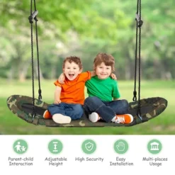 Costway Saucer Tree Swing Surf Kids Outdoor Adjustable Oval Platform Set W/ Handle BlueGreen ColorfulCamouflage Green -Playland Shop GUEST a7d1f609 8520 4892 9208 8ba2143f5603