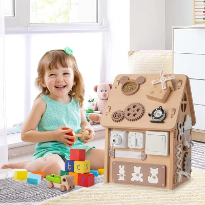 Costway Wooden Busy House Montessori Toy With Sensory Games & Interior Storage Space 4 Costway Wooden Busy House Montessori Toy With Sensory Games & Interior Storage Space - Image 2