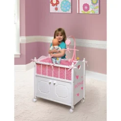 Badger Basket Cabinet Doll Crib With Chevron Bedding And Free Personalization Kit - White/Pink -Playland Shop GUEST c1e4be35 0f2a 4c68 b06e 9ca334d3a55b