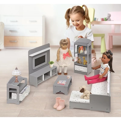 Media Room Furniture Set For 18" Dolls - Gray/White 3 Media Room Furniture Set For 18" Dolls - Gray/White