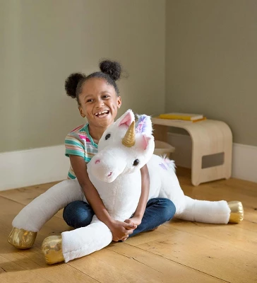 Magic Cabin - Razzle The 40"L Jumbo Plush Unicorn With Embroidered Hearts, And Rainbow Tail And Mane 3 Magic Cabin - Razzle The 40"L Jumbo Plush Unicorn With Embroidered Hearts, And Rainbow Tail And Mane