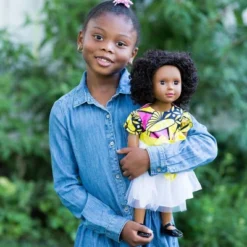 Ikuzi Dolls Pink & Yellow Dress Doll With Black Hair 18" Fashion Doll -Playland Shop GUEST d8887a42 8182 4ba5 81f1 b1c70b22a368