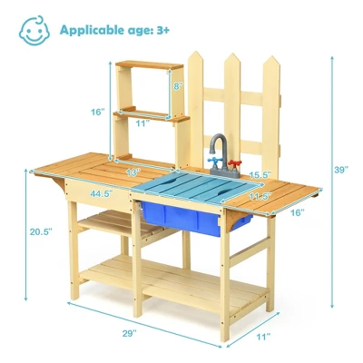 Costway Kid's Wooden Mud Kitchen Pretend Cook Playset Toy For Children 3 Costway Kid's Wooden Mud Kitchen Pretend Cook Playset Toy For Children