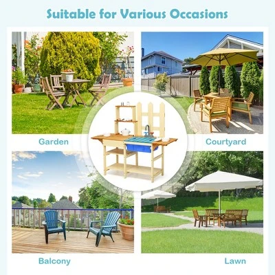 Costway Kid's Wooden Mud Kitchen Pretend Cook Playset Toy For Children 6 Costway Kid's Wooden Mud Kitchen Pretend Cook Playset Toy For Children - Image 4