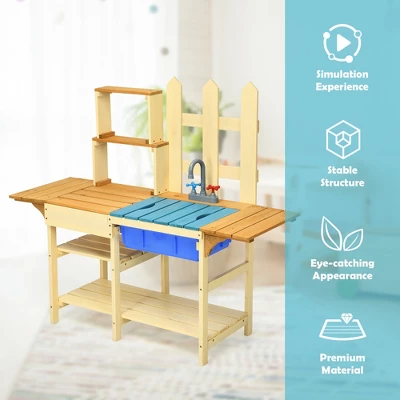 Costway Kid's Wooden Mud Kitchen Pretend Cook Playset Toy For Children 7 Costway Kid's Wooden Mud Kitchen Pretend Cook Playset Toy For Children - Image 5